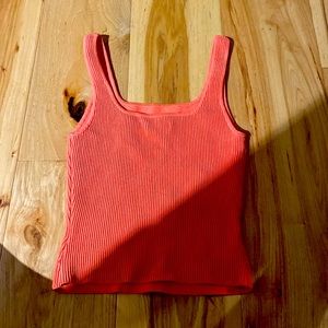 cute salmon pink ribbed tank top, perfect to tuck into jeans